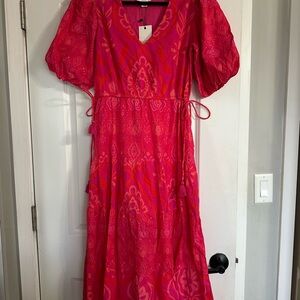 NWT Allison New York Women's Pink Patterned Maxi Dress with Tie Waist